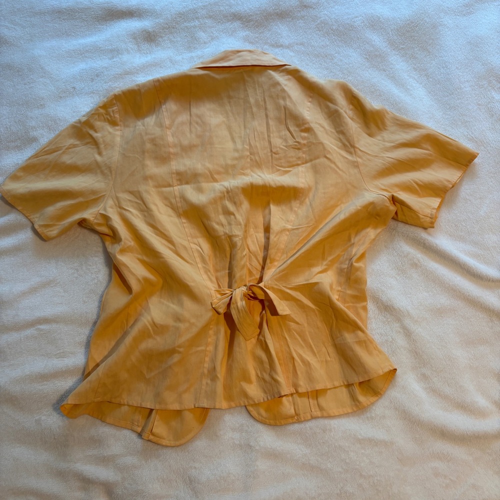 Anna & Frank Vintage 100% Silk Short Sleeve Button Up Shirt Orange Sz L Tie Back - Picture 2 of 9
